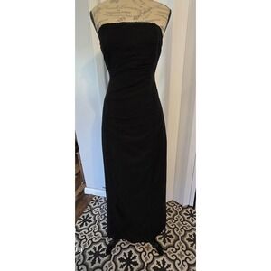 Japna Black Strapless Maxi Dress Open Back Tie Linen Blend XS formal small flaw